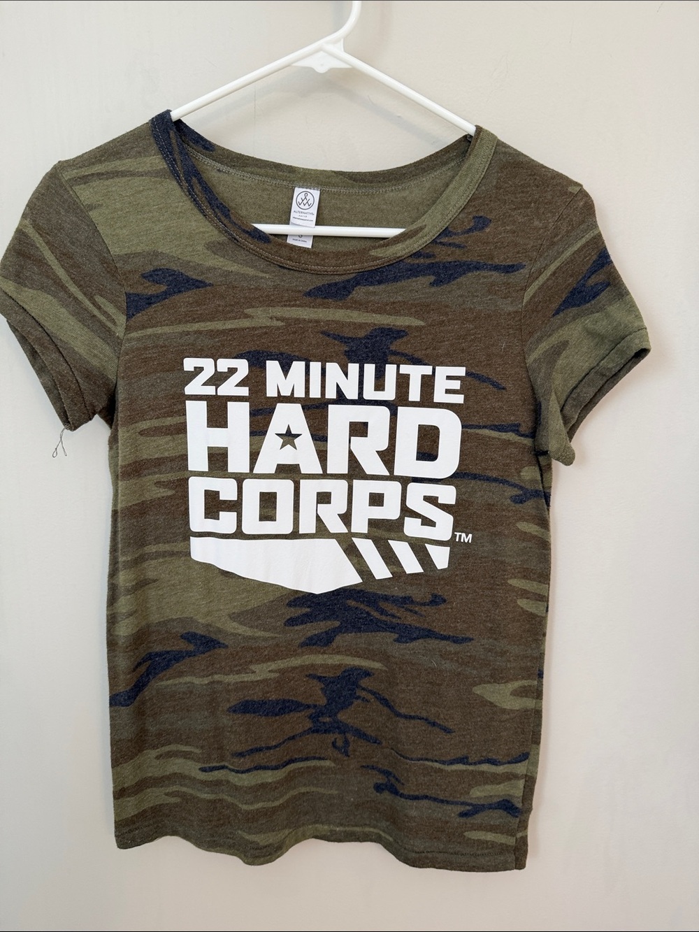 Alternative Apparel Olive Green Camo Short Sleeve Tee with White Logo